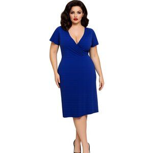 Ellen Tracy Dress Faux Wrap V Neck Navy A Line Short Sleeve Women's Woman's Smal